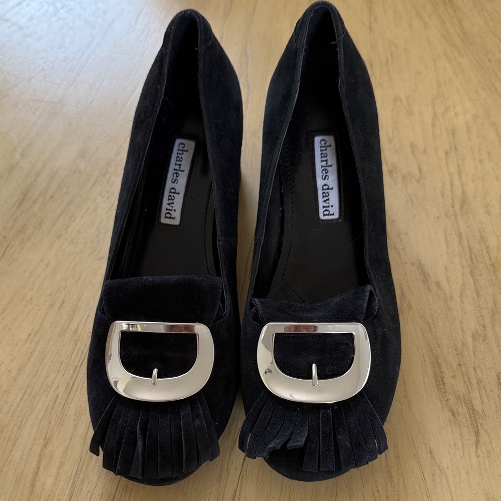 Charles David Black suede leather shoes with Silver Accent